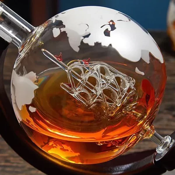 Ensemble de carafe globe créatif avec carafe sans plomb, support en bois exquis, 2 verres à whisky, carafe à whisky, cadeau de qualité 4