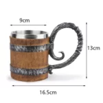 Tasse à Bière de Style Viking en Bois de 500ml, Gobelet à Double Paroi, Isolé en Métal, Cadeau de Noël 11