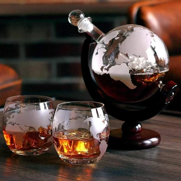 Ensemble de carafe globe créatif avec carafe sans plomb, support en bois exquis, 2 verres à whisky, carafe à whisky, cadeau de qualité 1