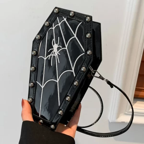 Halloween Rose Spider Sling Purses Gothic Coffin Shaped Cellphone Bag Y2K Novelty PU Crossbody Bag 2023 Trend 3D Cartoon Satchel 3