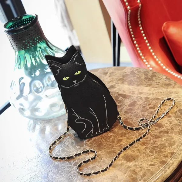 Sac à bandoulière en cuir avec chaînes de chat noir pour femme, sac messager design, sac à bandoulière Chancelier de luxe, petit sac à main Harajuku pour femme, mignon, notifications 1