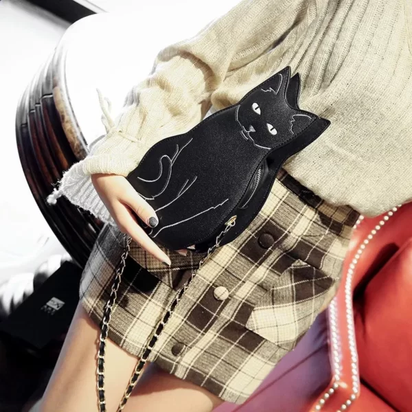 Sac à bandoulière en cuir avec chaînes de chat noir pour femme, sac messager design, sac à bandoulière Chancelier de luxe, petit sac à main Harajuku pour femme, mignon, notifications 2