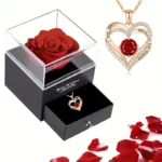 Coffret rose eternelle avec collier
