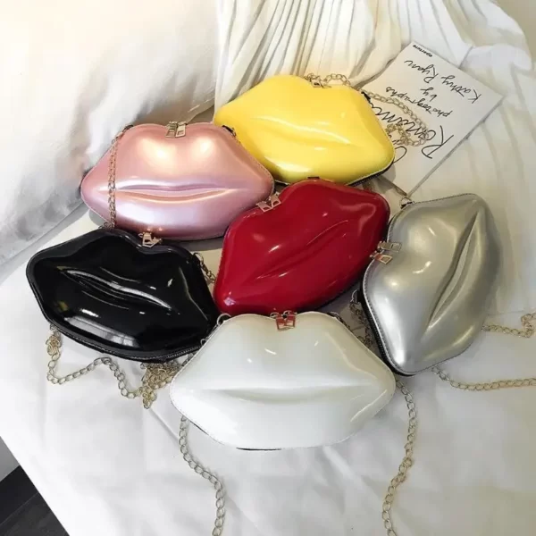 Sacs à main en PVC en forme de lèvres pour femmes, sac à bandoulière solide à fermeture éclair, sacoche pour téléphone, pochette de soirée 13