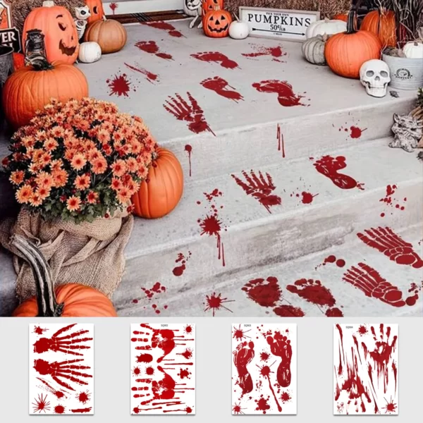 Autocollants décoratifs pour Halloween, empreinte de main sanglante et terreur, stickers muraux pour fenêtre, accessoires de fête, 1 feuille 1