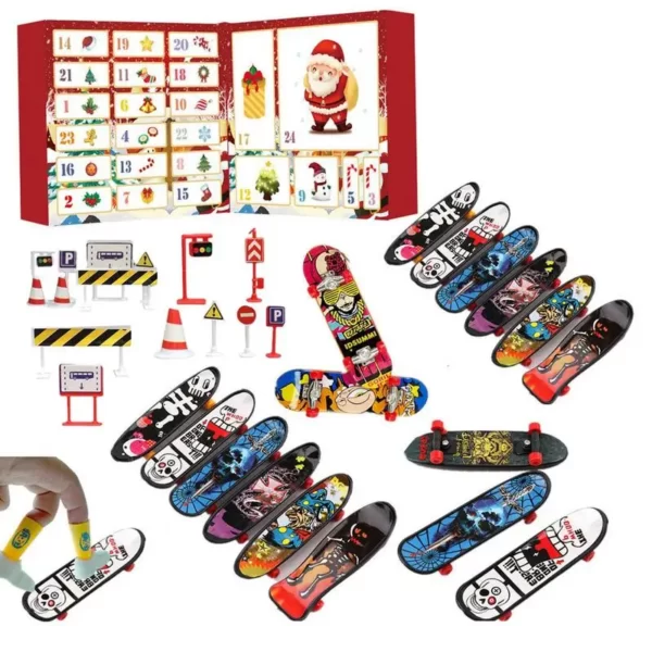 Ensemble de jouets de planche à roulettes de doigt de calendrier de l'avent de Noël, compte à rebours de 24 jours, mini boîte ennemi surprise de planche à roulettes pour les enfants, 2023 1