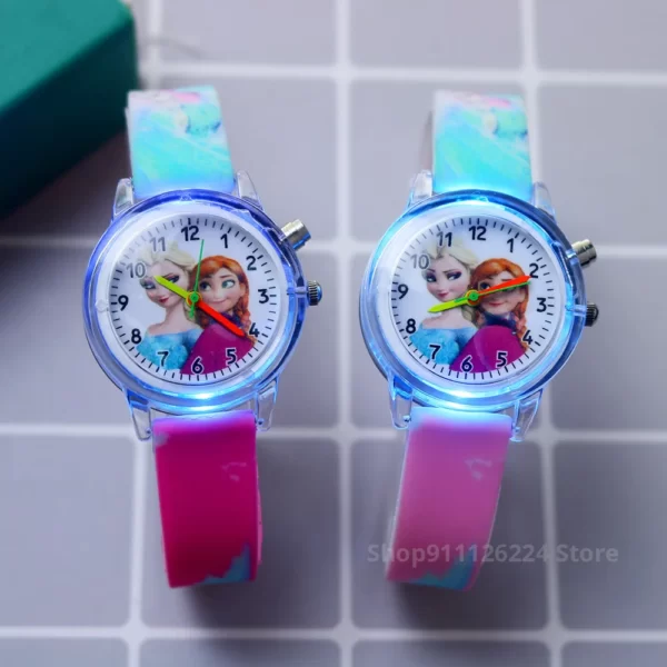 Montres Disney Princess Elsa pour enfants, montre-bracelet légère, bracelet en silicone, dessin animé, jouets pour enfants, horloge pour filles 3