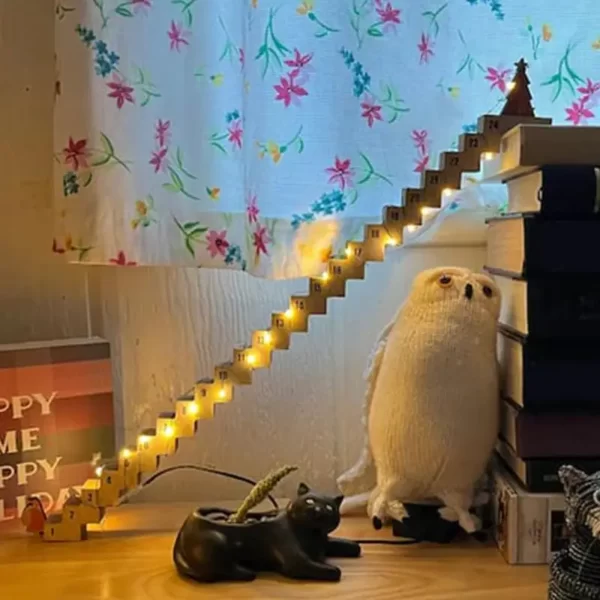 Escaliers en bois du Père Noël grimpant, calendrier de l'avent de voyage, calendrier de compte à rebours de Noël, décor de bureau en bois 5