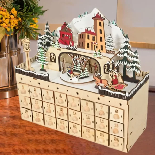 Calendrier de l'Avent de Noël en Bois avec Lumières, Cadeaux de ix, Salon, Table Basse, Festival, Chambre, DIY, 2024 1