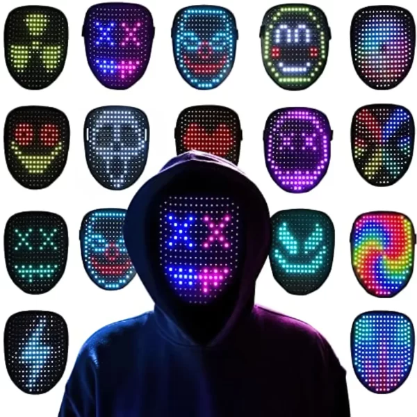 Masque Lumineux Numérique à LED avec Détection de Geste, Transformateur, pour Halloween, ixde Rave Dj, Noël 5