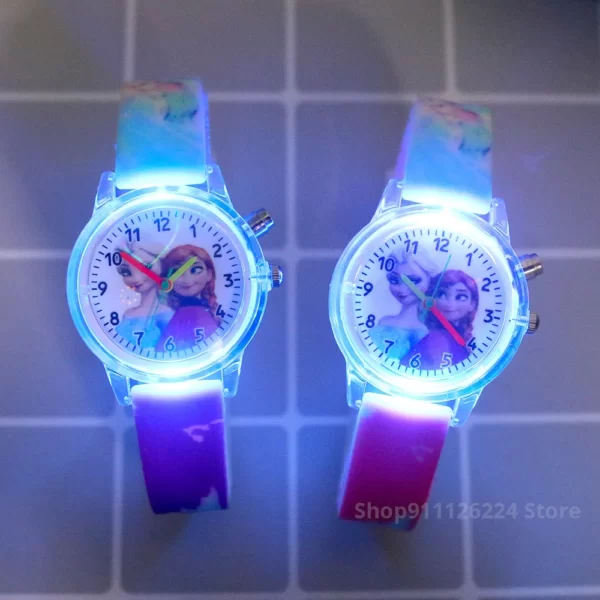 Montres Disney Princess Elsa pour enfants, montre-bracelet légère, bracelet en silicone, dessin animé, jouets pour enfants, horloge pour filles 2