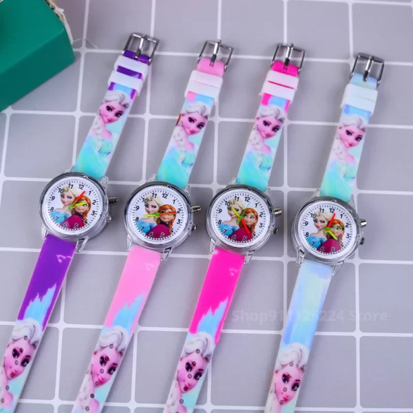 Montres Disney Princess Elsa pour enfants, montre-bracelet légère, bracelet en silicone, dessin animé, jouets pour enfants, horloge pour filles 5