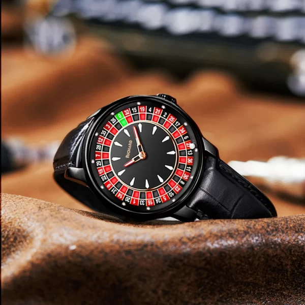 Rirogations-Montre mécanique NH35 pour homme, cadran rotatif, roulette Las Vegas, thème bureau, aiguilles brillantes en diamant, nouveau 2