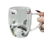 Tasse en Verre Transparent à Double Paroi, Thème de Noël, Scène de Neige, Café, Degré de Chaleur, Lait, Eau, Cadeau, 200 ml, 350ml 5