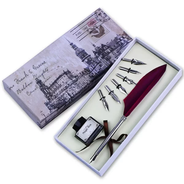 Ensemble de stylo plume de calligraphie vintage, encre d'écriture, plume colorée, haute qualité, coffret cadeau, 6 plumes 3