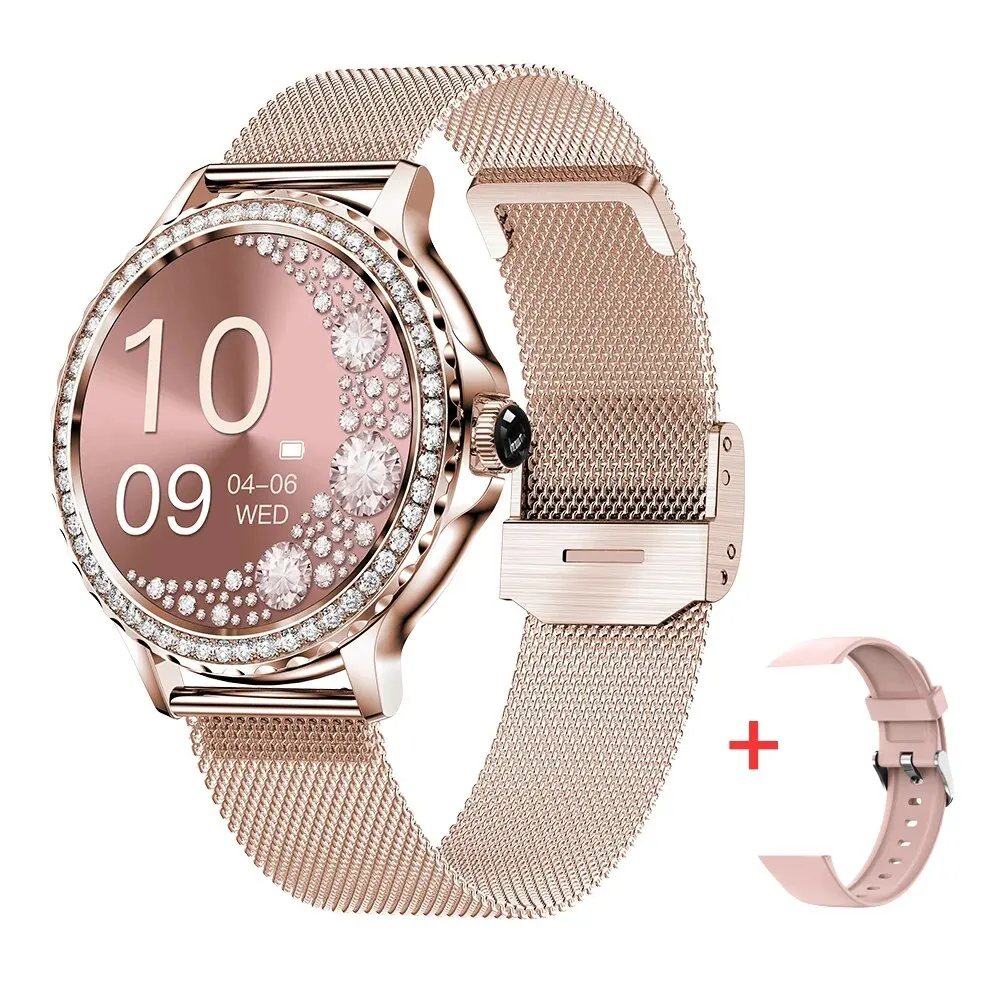 MEVADEN-Montre intelligente pour femme, montre intelligente pour femme, appel Bluetooth, mode sport et fitness, cadrans de bricolage pour IOS et Android, NX19, or rose, 100 + 8