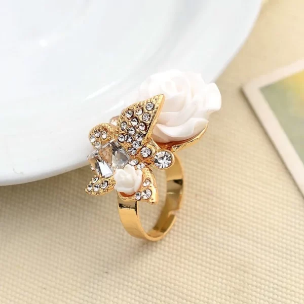 Bagues ouvertes de mariage en cristal pour femmes et filles, bijoux réglables, grand papillon créatif, fleurs, document en or, mode 6