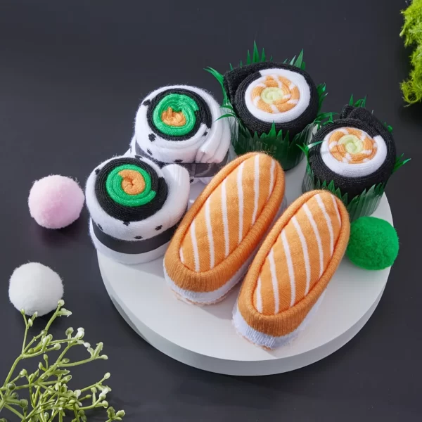 Trois paires de motifs de sushis uniques pour hommes et femmes, chaussettes cadeaux pour les amis pour Halloween, collection toutes saisons 2