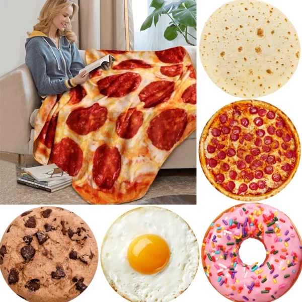 Couverture en peluche super douce pour lit et canapé, couvre-lit décoratif, couverture ronde, nourriture de pizza chaude, camping, hiver 1