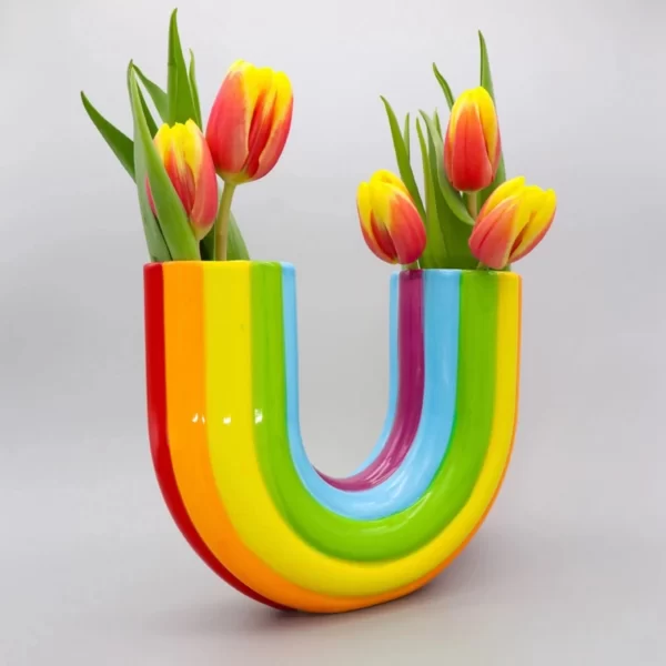 Vase créatif en forme de U arc-en-ciel pour fleurs séchées, pot de fleurs en résine, jardinière de Gand, décoration d'intérieur, ornements esthétiques simples modernes 11