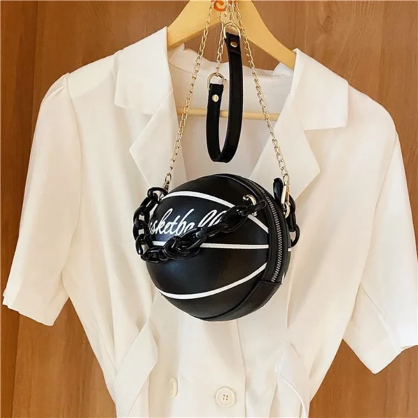 Femmes balle sac à main rond basket-ball forme petits sacs à main décontracté en cuir PU femme sacs à bandoulière bandoulière filles porte-monnaie 4