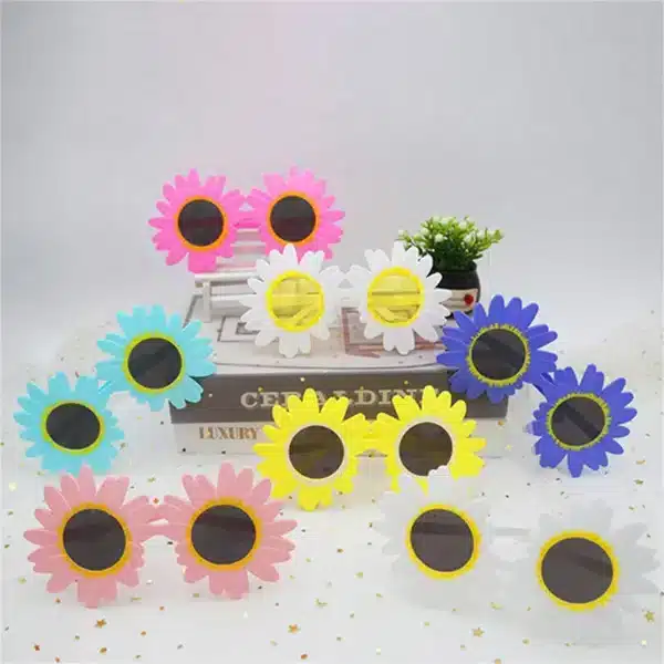 Lunettes de soleil tournesol en forme de petite marguerite, lunettes décoratives de fête amusantes, rassemblement en plastique, accessoires de photographie de pique-nique 2